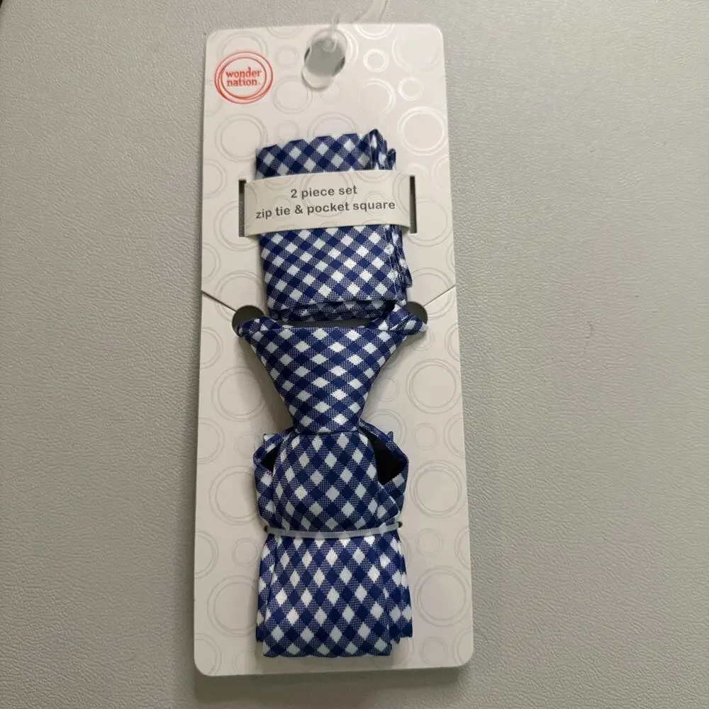 Wonder Nation Boys Necktie Pocket Square 2 Piece Set Blue NWT One Size